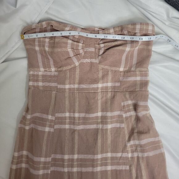 FREE PEOPLE dress life like this neutral tan and white plaid linen S - Picture 8 of 10